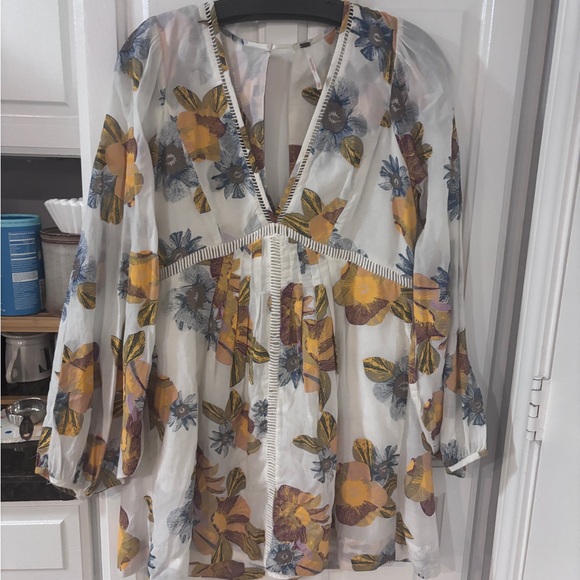 Free People Strawberry Fields Mini Dress with Yellow & Blue Flowers - Picture 2 of 4